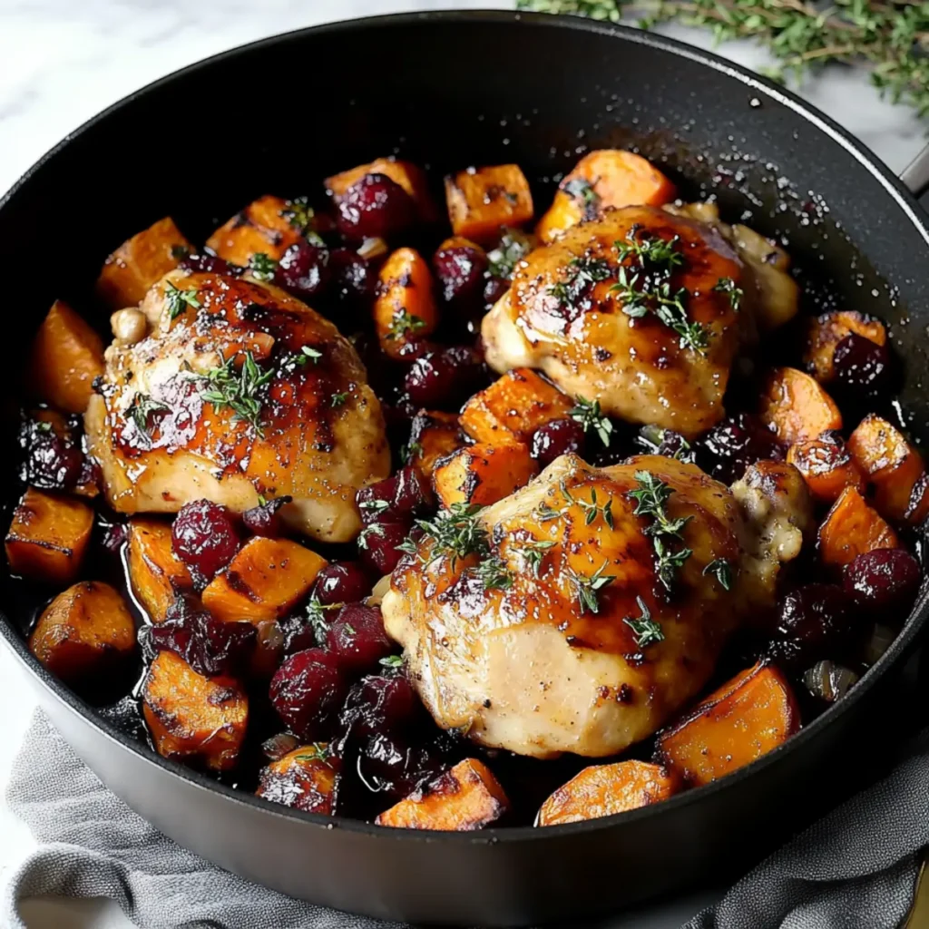 Cranberry Glazed Chicken with Carrots and Sweet Potatoes Skillet Recipe