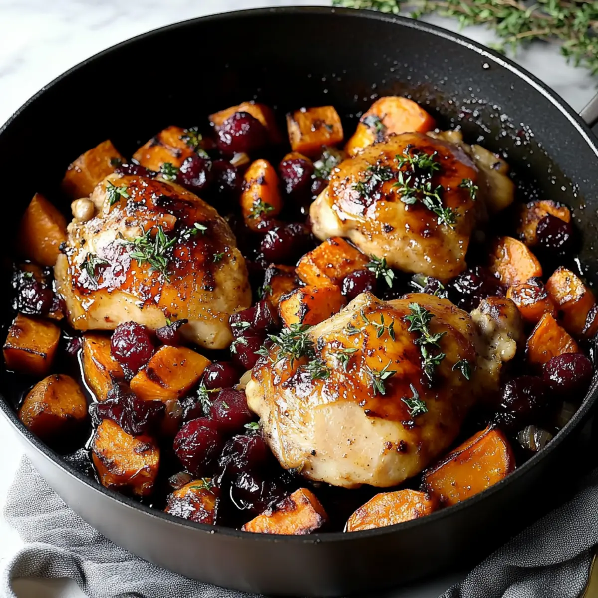 Cranberry Glazed Chicken with Carrots and Sweet Potatoes Skillet Recipe