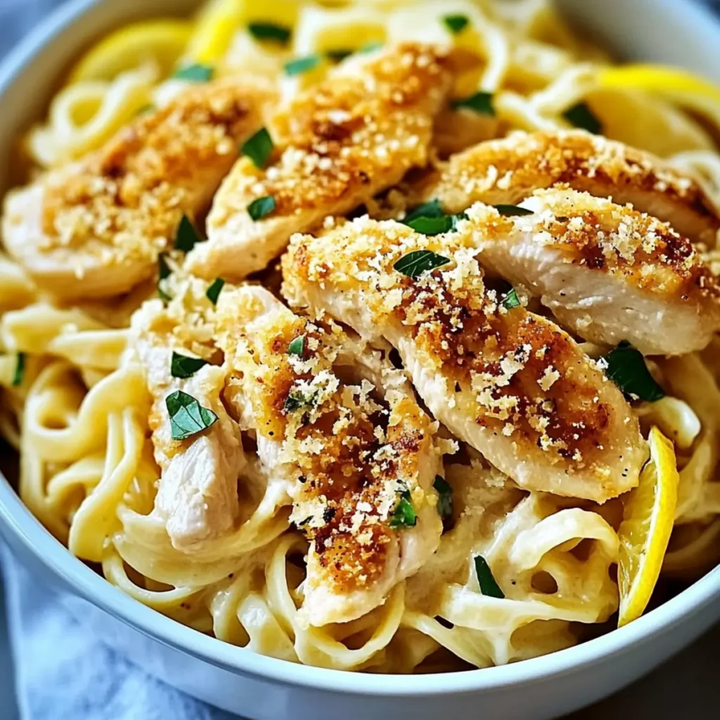 Buttered Noodles with Tender Chicken and Lemon Parmesan Strips