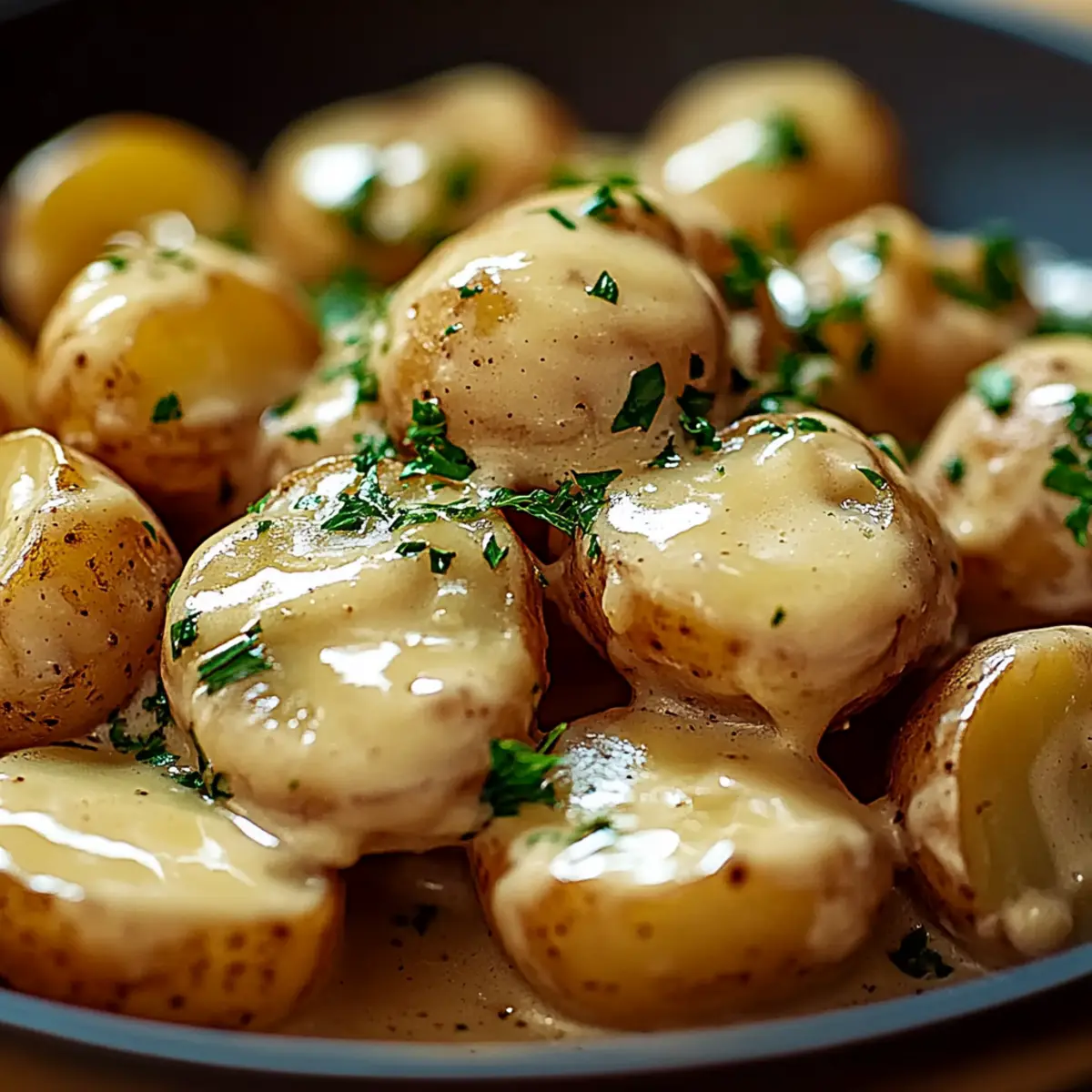 Creamy Garlic Sauce Baby Potatoes