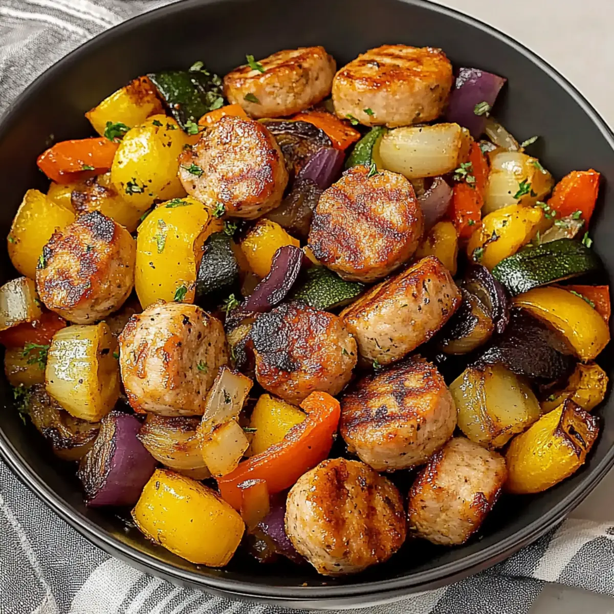 Quick and Easy 10 Minute Air Fryer Chicken Sausage and Veggies