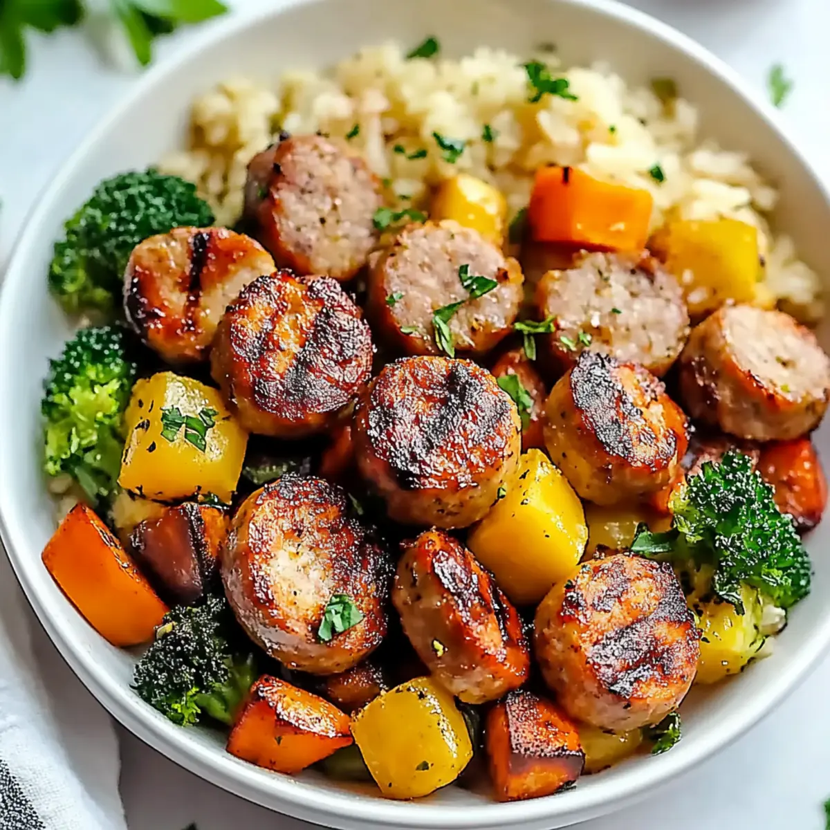 Quick 10-Minute Air Fryer Chicken Sausage & Veggies