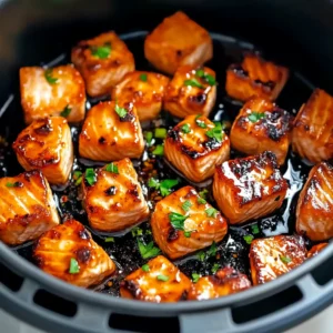 Glazed Honey Garlic Air Fryer Salmon Bites