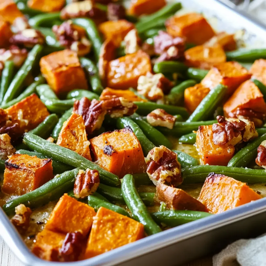 Delicious Sweet Potato & Green Bean Tray Bake Recipe in 35 Minutes
